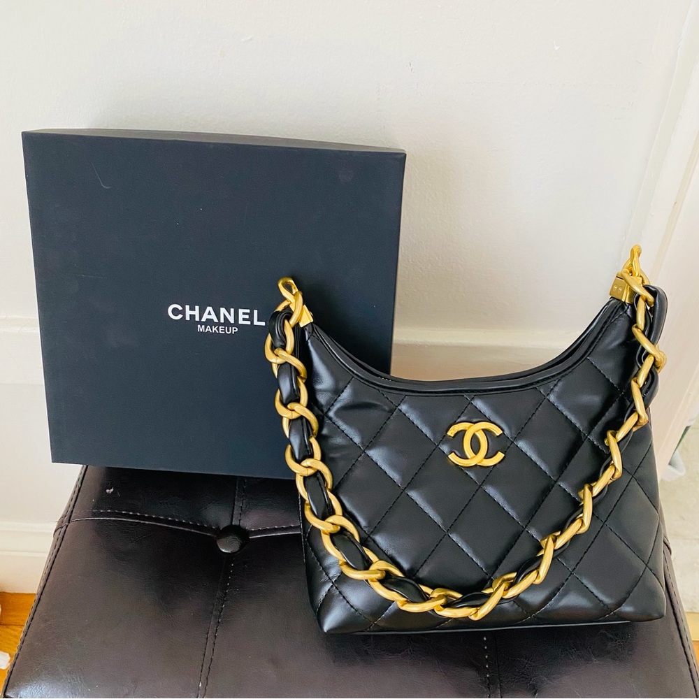 New in Box Chanel Makeup GWP Black Quilted Faux Leather 24A Hobo Shoulder Bag